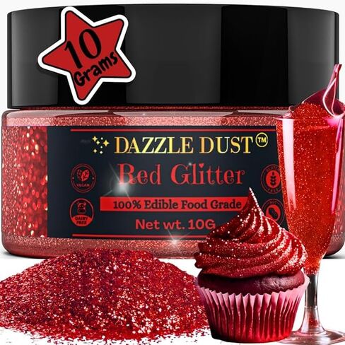 Edible Glitter Sprinkles for Cake Decorating, Drinks, Cookie, Icing, Dessert Decorations, Sparkly Luster, Food-Grade, Vegan, Gluten Free, Kosher, Bulk 10g, Red in Saudi Arabia