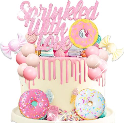 Sprinkled with Love Cake Topper Baby Boy Cake Decor Donuts Sweets for Donuts Baby Shower Gender Reveal Party Decorations Supplies in Saudi Arabia