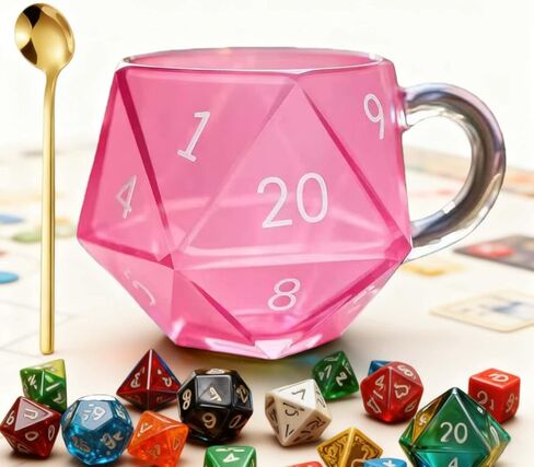 كوب النرد Rainbow D20، كوب ألعاب النرد متعدد السطوح ذو 20 جانبًا، كوب قهوة من الزجاج الشفاف المقاوم لدرجات الحرارة العالية، هدايا لمحبي ألعاب تقمص الأدوار واللوح (قوس قزح قطعة واحدة) in Saudi Arabia