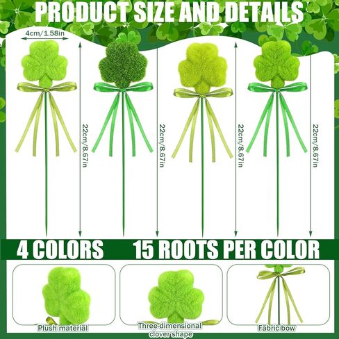 60 Pcs St. Patrick's Day Shamrock Picks Irish Shamrock Foam Picks St. Patrick's Day Clover Puffy Sticks for Irish Tree Green Floral Arrangement Bouquet Wedding Table Centerpiece Vase Filler Home Decor in Saudi Arabia