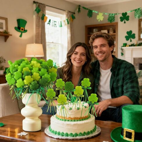 60 Pcs St. Patrick's Day Shamrock Picks Irish Shamrock Foam Picks St. Patrick's Day Clover Puffy Sticks for Irish Tree Green Floral Arrangement Bouquet Wedding Table Centerpiece Vase Filler Home Decor in Saudi Arabia