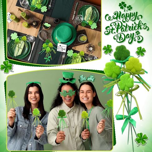 60 Pcs St. Patrick's Day Shamrock Picks Irish Shamrock Foam Picks St. Patrick's Day Clover Puffy Sticks for Irish Tree Green Floral Arrangement Bouquet Wedding Table Centerpiece Vase Filler Home Decor in Saudi Arabia