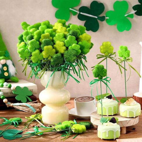 60 Pcs St. Patrick's Day Shamrock Picks Irish Shamrock Foam Picks St. Patrick's Day Clover Puffy Sticks for Irish Tree Green Floral Arrangement Bouquet Wedding Table Centerpiece Vase Filler Home Decor in Saudi Arabia