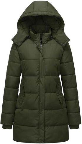 GGleaf Women's Winter Thicken Puffer Coat Warm Snow Jacket with Removable Hood Fashions Long Jacket in Kuwait