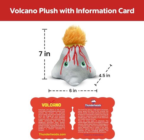 Thunderheads Volcano Plush, Earth Science Plushie with Colorful Lava and Erupting Design, Educational Fact Card STEM, goes Well with Volcano Kit, Geology Gift for Families, Friends and Adventurers in Saudi Arabia