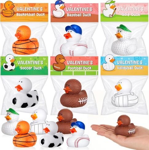 Deekin 30 Packs Valentines Gifts for Kids 2 Inches Sports Valentines Rubber Ducks Valentine's Day Exchange Gifts for Boys Girls School Classroom Prizes Cruise Ships Party Favors in Saudi Arabia