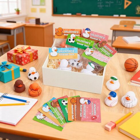 Deekin 30 Packs Valentines Gifts for Kids 2 Inches Sports Valentines Rubber Ducks Valentine's Day Exchange Gifts for Boys Girls School Classroom Prizes Cruise Ships Party Favors in Saudi Arabia