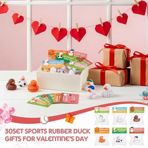 Deekin 30 Packs Valentines Gifts for Kids 2 Inches Sports Valentines Rubber Ducks Valentine's Day Exchange Gifts for Boys Girls School Classroom Prizes Cruise Ships Party Favors in Saudi Arabia