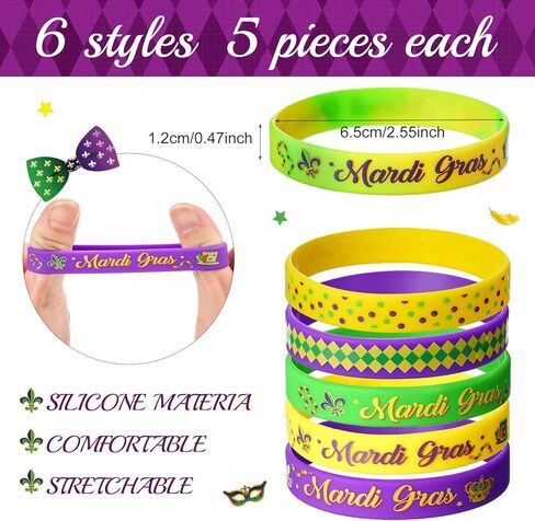 60 Pcs Mardi Gras Party Favors Includes 30 Mardi Gras Rubber Bracelets Silicone Wristbands and 30 Button Pins Badges for Carnival Birthday Party Supplies Decorations Goodie Bag Stuffers Fillers in Saudi Arabia