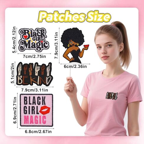4Pcs Be Kind Black Girl Patches, Cute Black Girl Magic Embroidered Iron On Patch for Women's Clothing Jeans Bags Hats Backpacks in Saudi Arabia