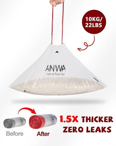 ANWA عدد 150 صندوق فضلات روبوت، 4 أكياس نفايات، أكياس فضلات القطط أكثر سمكًا بمقدار 1.5 مرة لصندوق الفضلات الأوتوماتيكي، تصميم برباط، بدون تسريبات in Kuwait