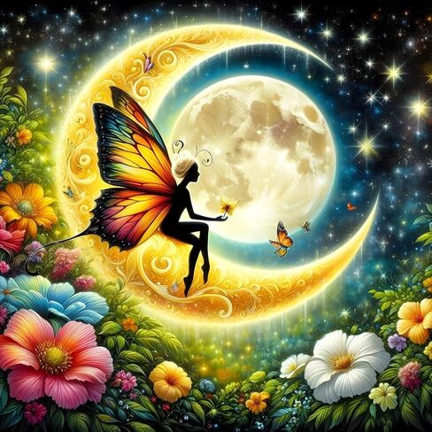 GDYEEH DIY 5D Butterfly Fairy Diamond Art Kits, Round Full Drill Sparkling Moon Diamond Painting Picture, Dreamland Diamond Painting Art Kits Craft for Adults Beginners, Home Wall Decor 12x12 inch in Saudi Arabia