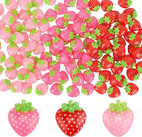 120 Pcs Mini Tiny Miniature Resin Strawberry Bulk Charms, No Hole Flat Back Strawberry Charms Fruit Ornaments for DIY Toy Crafts Jewelry Making Scrapbooking Phone Case Embellishments Decor Decoration in Saudi Arabia