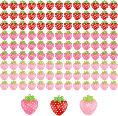 120 Pcs Mini Tiny Miniature Resin Strawberry Bulk Charms, No Hole Flat Back Strawberry Charms Fruit Ornaments for DIY Toy Crafts Jewelry Making Scrapbooking Phone Case Embellishments Decor Decoration in Saudi Arabia