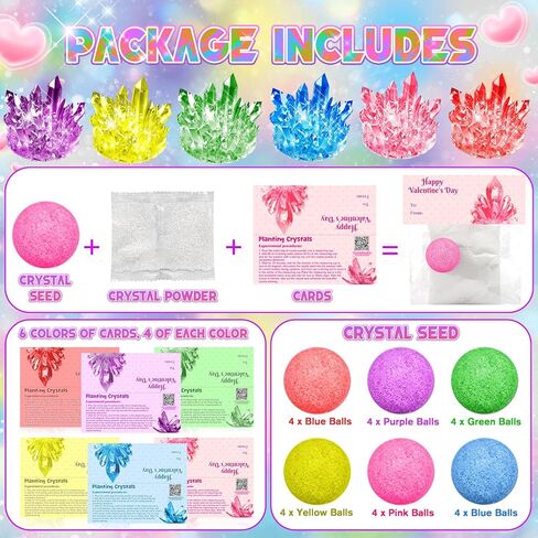 Valentines Gifts for Kids-24 Pack Crystal Growing Kits with Valentine Cards, Fun Classroom Exchange Science Gifts and Party Favors for Boys Girls Teens in Saudi Arabia