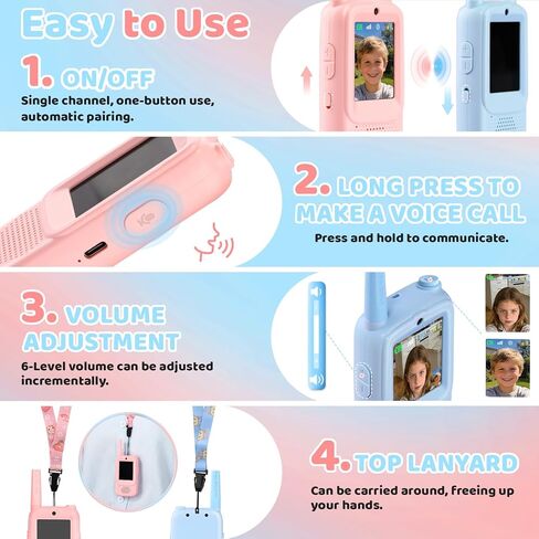 Video Walkie Talkies for Kids with Real-Time Screen & Voice Changer, Rechargeable Walkie Talkies Long Range Radios, for Outside, Hiking, Birthday Gifts for Boys/Girls Ages 3-12 in Saudi Arabia
