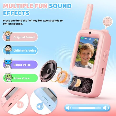 Video Walkie Talkies for Kids with Real-Time Screen & Voice Changer, Rechargeable Walkie Talkies Long Range Radios, for Outside, Hiking, Birthday Gifts for Boys/Girls Ages 3-12 in Saudi Arabia