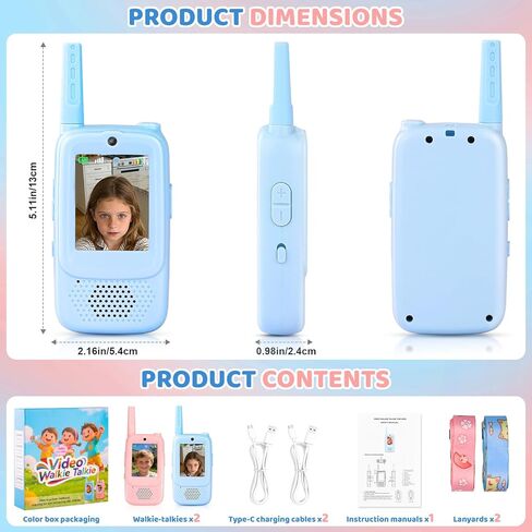 Video Walkie Talkies for Kids with Real-Time Screen & Voice Changer, Rechargeable Walkie Talkies Long Range Radios, for Outside, Hiking, Birthday Gifts for Boys/Girls Ages 3-12 in Saudi Arabia