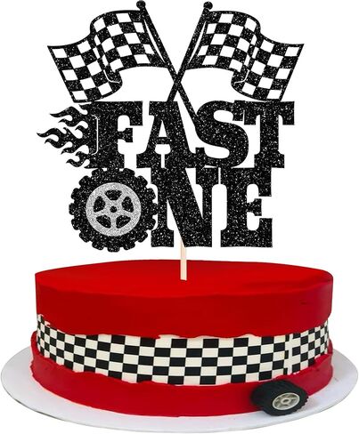 Rsstarxi 1 Pack Two Fast Cake Topper Race Car 2nd Birthday Cake Topper Checkered Flag 2 Fast 2 Curious Birthday Decorations for Boys Car Themed 2 Years Old Party Decorations Supplies in Saudi Arabia