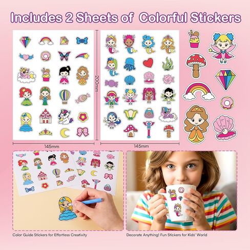 Auihiay DIY Shrinking Art Kit for Kids, 48Pcs Pre-Cut Charms, Unicorn, Princesses Shapes, No Mess Creative Activity Jewelry Making Shrinky Art Kit with Pencils, Keychains, and Cartoon Stickers in Saudi Arabia
