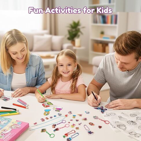 Auihiay DIY Shrinking Art Kit for Kids, 48Pcs Pre-Cut Charms, Unicorn, Princesses Shapes, No Mess Creative Activity Jewelry Making Shrinky Art Kit with Pencils, Keychains, and Cartoon Stickers in Saudi Arabia