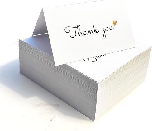RXBC2011 Thank You Cards Gold Heart Design for small business customer orders wedding boutique retail handmade Pack of 100 White folded in Saudi Arabia