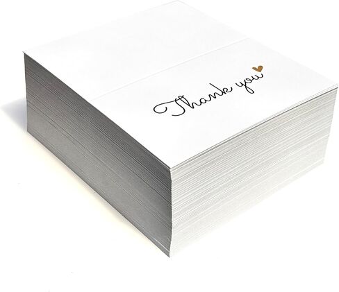 RXBC2011 Thank You Cards Gold Heart Design for small business customer orders wedding boutique retail handmade Pack of 100 White folded in Saudi Arabia