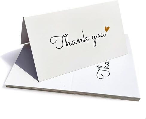 RXBC2011 Thank You Cards Gold Heart Design for small business customer orders wedding boutique retail handmade Pack of 100 White folded in Saudi Arabia