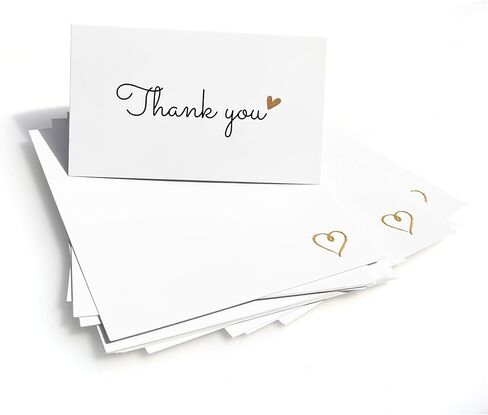 RXBC2011 Thank You Cards Gold Heart Design for small business customer orders wedding boutique retail handmade Pack of 100 White folded in Saudi Arabia