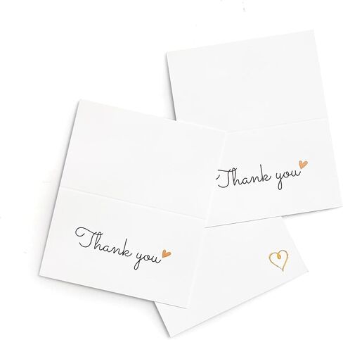 RXBC2011 Thank You Cards Gold Heart Design for small business customer orders wedding boutique retail handmade Pack of 100 White folded in Saudi Arabia