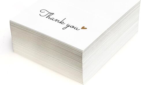 RXBC2011 Thank You Cards Gold Heart Design for small business customer orders wedding boutique retail handmade Pack of 100 White folded in Saudi Arabia