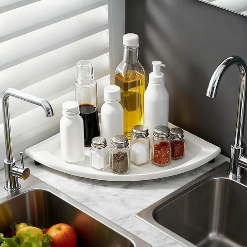 Fan-Shaped Fast Drying Diatomite Stones Sink Tray,Water Absorbing Stone Sink Caddy Kitchen,Sink Organizer Tray Fast-Drying Stone Trays for Bathroom Sink & Kitchen Counter in Saudi Arabia