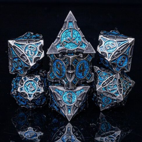 Metal DND Dice Set with A Gift Box, Blue Spike Trap Heavy Metal Dice Set, Designed for DM and D&D RPG Player, Perfect for Dungeons and Dragons, MTG, Role Playing Games Accessories in Saudi Arabia