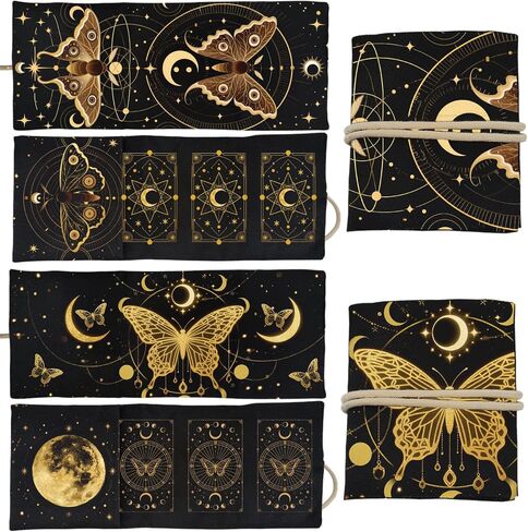 GLOBLELAND 2Pcs Moths Butterflies Tarot Card Holder with Layout Pattern Moon Phases Polyester Tarot Magic Divination Large Storage Pouch Accessories for Playing Cards and Tarots in Saudi Arabia