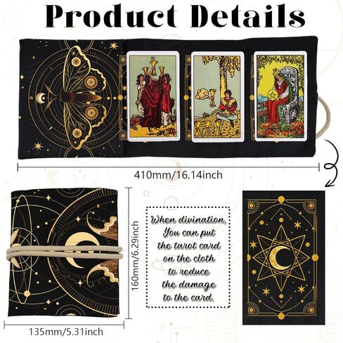 GLOBLELAND 2Pcs Moths Butterflies Tarot Card Holder with Layout Pattern Moon Phases Polyester Tarot Magic Divination Large Storage Pouch Accessories for Playing Cards and Tarots in Saudi Arabia