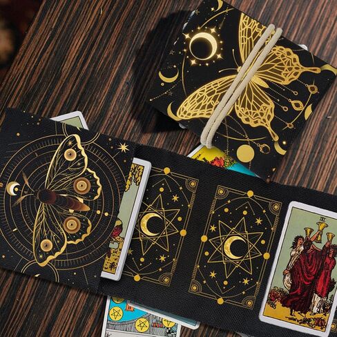 GLOBLELAND 2Pcs Moths Butterflies Tarot Card Holder with Layout Pattern Moon Phases Polyester Tarot Magic Divination Large Storage Pouch Accessories for Playing Cards and Tarots in Saudi Arabia