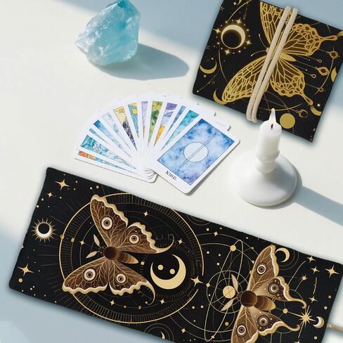 GLOBLELAND 2Pcs Moths Butterflies Tarot Card Holder with Layout Pattern Moon Phases Polyester Tarot Magic Divination Large Storage Pouch Accessories for Playing Cards and Tarots in Saudi Arabia