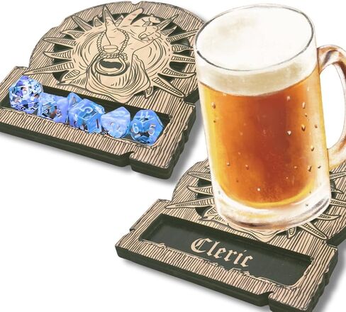 Dungeons and Dragons Dice Tray Coaster - DND Accessories - D&D Game Room Decor - Cute Wood Drink Coasters - Dungeons and Dragons Starter Set Gift - DND Miniatures Dice Tower - Set of 1 Wizard Class in Saudi Arabia
