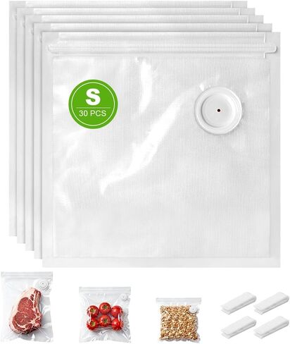 Vacuum Sealer Bags, 30 Pcs Reusable Vacuum Bags for Food BPA-Free Vacuum Food Storage Bags with Air Valve Zipper Bag with Handheld Sealer for Sous Vide Cooking/Microwave Heating (S+M+L) in Saudi Arabia