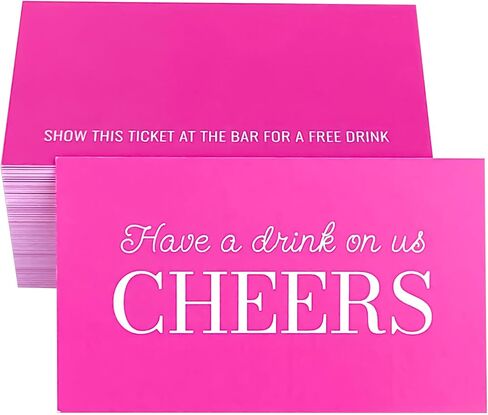 RXBC2011 Cheers Drink Card Have a drink on us token Beverage voucher Wedding Party Celebration Pink 2x3.5 Inch Pack of 100 in Saudi Arabia