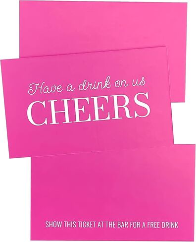 RXBC2011 Cheers Drink Card Have a drink on us token Beverage voucher Wedding Party Celebration Pink 2x3.5 Inch Pack of 100 in Saudi Arabia