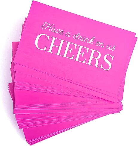 RXBC2011 Cheers Drink Card Have a drink on us token Beverage voucher Wedding Party Celebration Pink 2x3.5 Inch Pack of 100 in Saudi Arabia