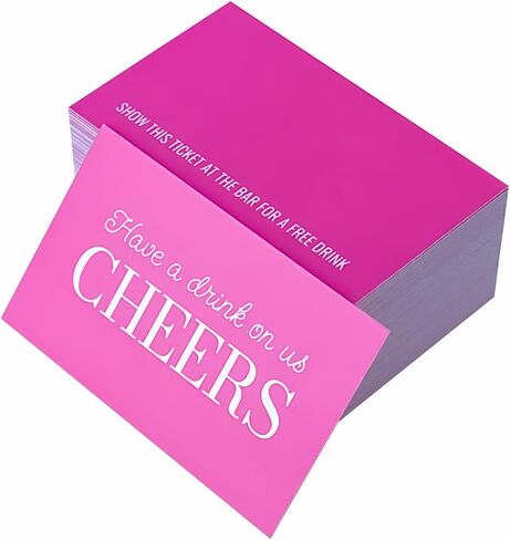 RXBC2011 Cheers Drink Card Have a drink on us token Beverage voucher Wedding Party Celebration Pink 2x3.5 Inch Pack of 100 in Saudi Arabia