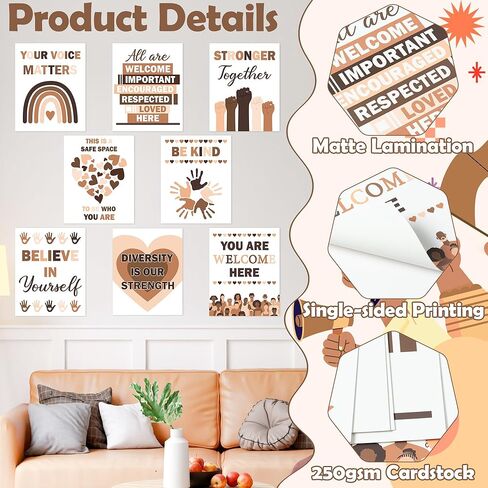 JewGewenil Diversity Growth Mindset Poster Set - 8Pcs Black History Month Neutral Equality Sign Multicultural Educational Posters for Classroom, 8" x 10" Motivational Inclusion Prints Decor for School in Saudi Arabia