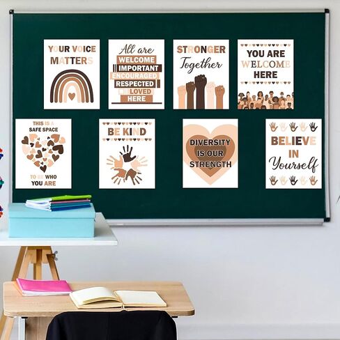 JewGewenil Diversity Growth Mindset Poster Set - 8Pcs Black History Month Neutral Equality Sign Multicultural Educational Posters for Classroom, 8" x 10" Motivational Inclusion Prints Decor for School in Saudi Arabia