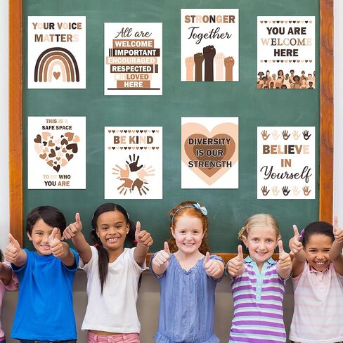 JewGewenil Diversity Growth Mindset Poster Set - 8Pcs Black History Month Neutral Equality Sign Multicultural Educational Posters for Classroom, 8" x 10" Motivational Inclusion Prints Decor for School in Saudi Arabia