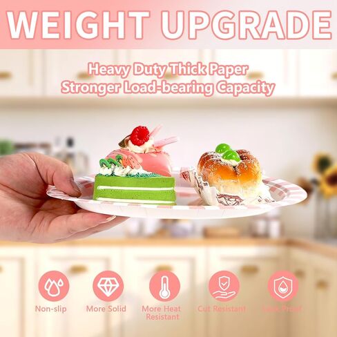 50Pcs Pink Striped Paper Plates 9" Heavy Duty Disposable Pink White Stripe Paper Platters Pastel Striped Carnival Dessert Plates for Birthday Bridal Baby Shower Wedding Lunch Dinner Party Decorations in Saudi Arabia