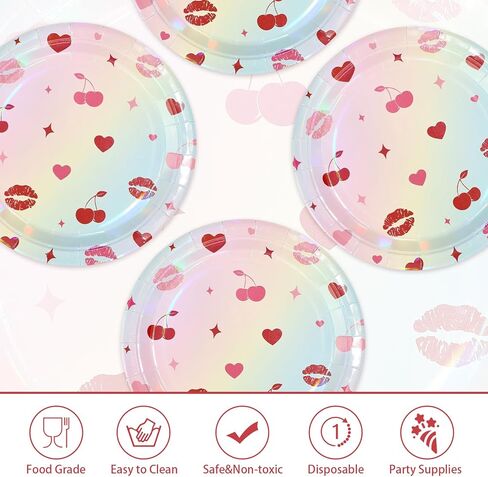 50 Pcs Valentine's Day Paper Plates 9" Heart Cherry Dessert Plates Disposable Red Pink Lucky in Love Party Supplies for Valentines Day Wedding Bachelorette Birthday Party Decorations in Saudi Arabia