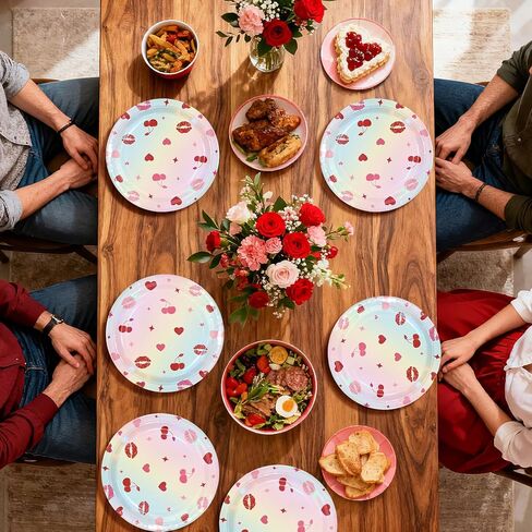 50 Pcs Valentine's Day Paper Plates 9" Heart Cherry Dessert Plates Disposable Red Pink Lucky in Love Party Supplies for Valentines Day Wedding Bachelorette Birthday Party Decorations in Saudi Arabia