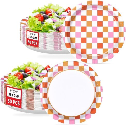 50 Pcs Valentine's Day Paper Plates 9" Heart Cherry Dessert Plates Disposable Red Pink Lucky in Love Party Supplies for Valentines Day Wedding Bachelorette Birthday Party Decorations in Saudi Arabia